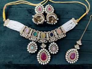 Conjunto de Joyería con Collar de Piedras Multicolores y Diamantes Americanos con Pendientes, Collar de Diseñador, Joyería de Boda Real para Mujer - Product Image 2