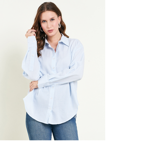 Camisa de manga larga veraniega a rayas de algodón hecha a medida con tapeta delantera y trasera adecuada para clientes boutique y revendedores - Product Image 1