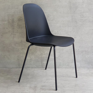 Stackable Minimalist <b>Dining</b> <b>Chair</b> with Molded Plastic Back and Iron Legs - Product Image 1
