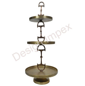 Plateau de service à 3 niveaux style étrier Gold Horse, grand plateau à gâteaux, décoration de table pour mariage et événements, fournitures pour événements - Product Image 5