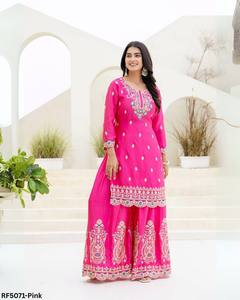 Ensemble de palazzo en soie romaine brodée de qualité supérieure avec broderie complexe, couleurs vibrantes et dupatta en organza, parfait pour les fêtes - Product Image 5