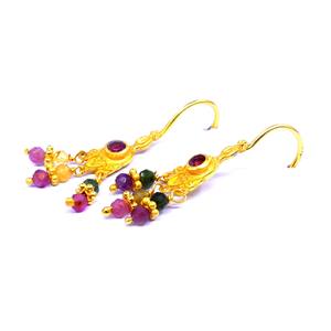 Les femmes uniques portent des boucles d'oreilles oxydées en argent sterling multicolore traditionnel plaqué or 925 - Product Image 3
