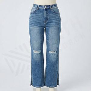 Fashion <b>Women's</b> Ripped <b>Jeans</b> Pants Casual Flare <b>Jeans</b> High Quality Ladies Denim Trousers Customized Color Breathable Streetwear - Product Image 1