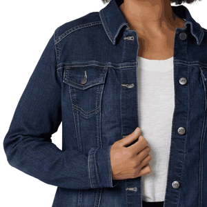 Veste en jean recadrée à la mode pour femmes avec logo brodé à manches longues clouté de grandes perles en coton imprimé - Product Image 2