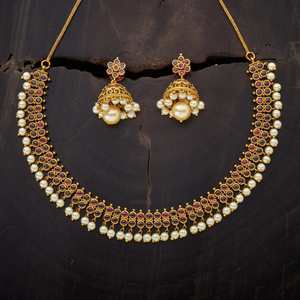 Antique Imitation Pearl Flower <b>Necklace</b> 148832 with Bezel Setting Elegant and Timeless for Women's Wedding Occasions - Product Image 2