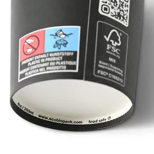 Ø 80 mm Bio-Coated 8Oz 200Ml Black Single Wall Bio Coated Paper <b>Cups</b> Takeaway Cafe Hot <b>Latte</b> Mugs For Beverage - 1000 pcs/carton - Product Image 5