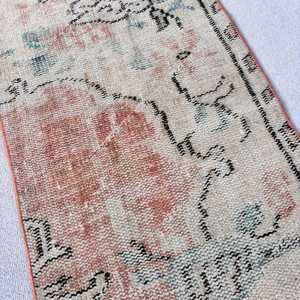 Turkish Rug 1.6x3.2 ft Small Rug <b>Brown</b> Red <b>Wool</b> Eco-Friendly Traditional Patchwork Latex Backed Rug - Product Image 3