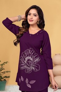 <b>Women</b> Purple Embroidered <b>Kurti</b> Pant Set Designer Ethnic Wear Outfit - Product Image 2