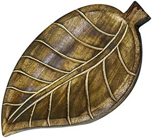 Plateau en bois décoratif en forme de feuille pour servir des collations Fruits Sculpture à la main Cadeaux pour la maison - Product Image 5