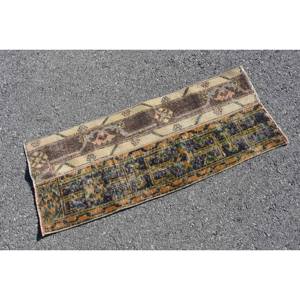 Alfombra Turca, Alfombra Vintage Pequeña de 1.4x3.3 pies, Alfombra del Suroeste Marrón y Azul - Product Image 2