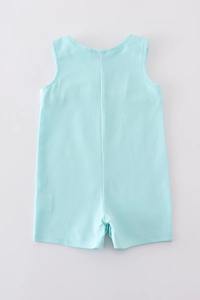 Robe de bébé lavable de haute qualité vert menthe lapin broderie Jonjon barboteuse Premium coton une pièce tenue US Made - Product Image 2