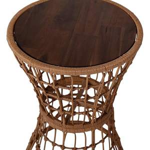 Acacia <b>Wood</b> Top Rattan Rope <b>Table</b> Weather Resistant Indoor <b>Outdoor</b> Wicker Side <b>Table</b> - Product Image 4
