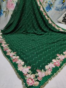 All Over Kashmiri Butta et Bordure avec Jarkan Stone Work Georgette Saree Floral Lace Ethnic Style pour toutes les occasions - Product Image 5
