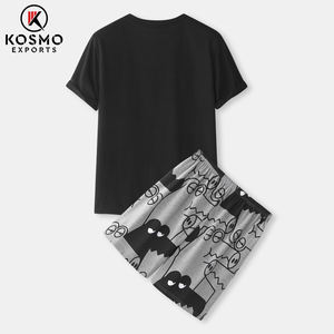 Traje deportivo de ocio de verano para hombre, conjunto de 2 piezas de camiseta y pantalones cortos de manga corta de tela de rizo estampada - Product Image 2