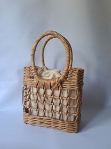 New 2025 HNH Craft Vietnam's Boho Style Rectangle Rattan Straw Tote <b>Handbag</b> Fashionable Summer Beach Bag Trendy <b>Storage</b> Bin - Product Image 2