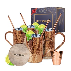 Top Quality Solid Moscow Mule Copper Tumbler Beverages Mugs With Elegant Hammered Design & Straw ,<b>Coasters</b> - Product Image 1