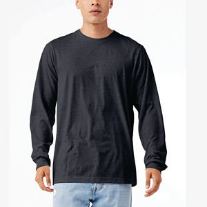 T-shirts surdimensionnés pour hommes Fabricants de vêtements Logo personnalisé Col rond manches longues Séchage rapide T-shirts confortables de couleur noire - Product Image 2