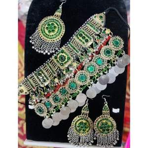 Produit très vendu Bijoux de mariée afghans Kuchi faits à la main Vintage ethnique en laiton antique plaqué or rhodié Mariage multicolore - Product Image 4