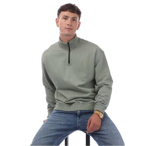 Fabricante de sudaderas unisex personalizadas OEM, venta al por mayor de sudaderas de cuello redondo lisas, proveedor de fábrica, sudadera polar con media cremallera - Product Image 4