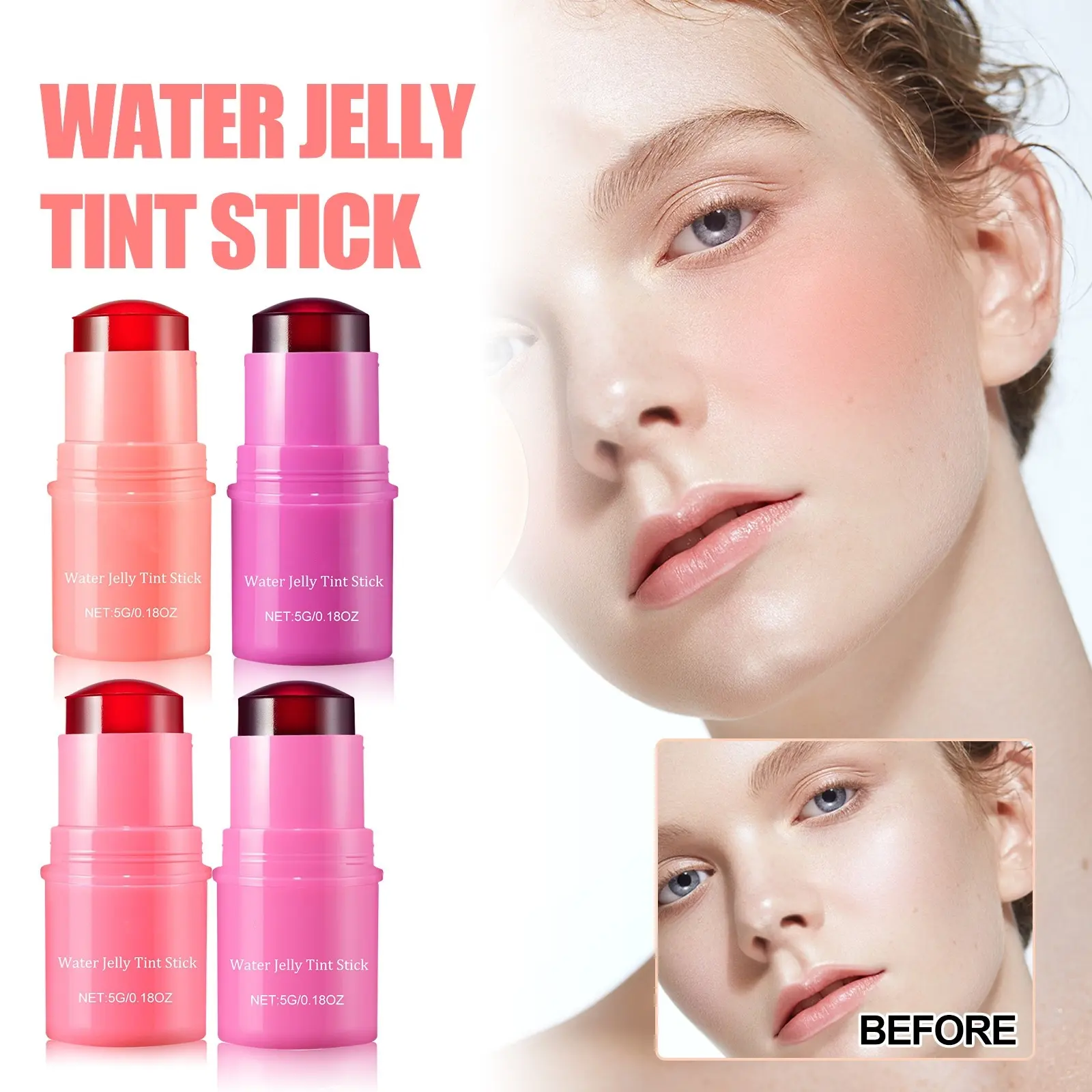 Hot Selling Berry Lip Wangvlek Blush Populaire 4 Kleuren Veganistische Koeling Water Jelly Tint Stick