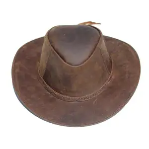 100% प्राकृतिक चमड़े की टोपी, भूरे रंग की आसान फिट वाली हेड टोपी, भारत से, बिक्री पर चॉकलेट रंग की काउबॉय घोड़े की सवारी वाली टोपी