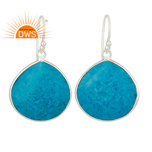 Natural Turquoise Earrings Wholesale Solid Fine Sterling Silver Hook Dangle Earrings Jewelry - Product Image 3