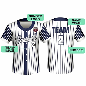 Camiseta de Béisbol Personalizada al por Mayor con Nombre Impreso, Transpirable, de Secado Rápido, 100% Poliéster, Cuello en V, Talla Grande - Product Image 2