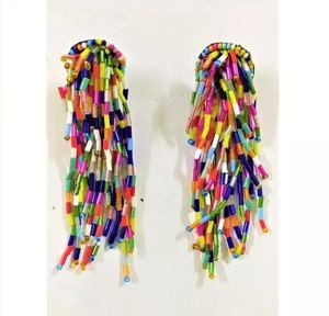 MD HANDICRAFT Classic Lemon Seed Beaded Bordado Huggie Pendientes para mujeres y niñas Slice Felt Style - Product Image 4