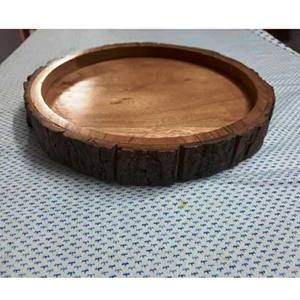 Plateau rond en écorce de bois 8 pouces Produit de vente chaud Bol décoratif en bois de manguier avec écorce d'arbre fabriqué en Inde - Product Image 1
