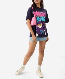 Camiseta de algodón de manga corta con cuello redondo y estampado personalizado para mujer, Camiseta holgada ajustada con diseño de hombros caídos, lona transpirable de estilo Hip Hop - Product Image 5