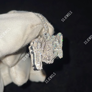 2.60 CTW VVS1 Moissanite lettre personnalisée pendentif plaqué rhodium argent 925 colliers personnalisés glacé Hip Hop Style griffe réglage - Product Image 2