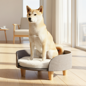 Lit surélevé de luxe confortable pour chien, rafraîchissant pour l'été, rond avec rebords amovibles, mousse respirante, motif dessin animé, lit en bois pour animaux de compagnie - Product Image 2