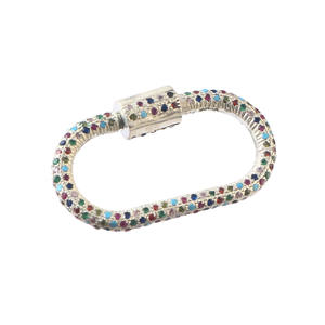 Conectores de Plata de Ley 925 con Engaste de Garra y Circonitas Multicolores, Forma Ovalada, con Cierre de Mosquetón y Tornillo, para Collares de Moda para Hombres y Mujeres - Product Image 1