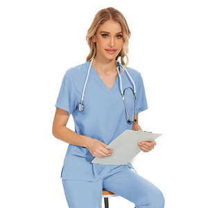 Premium Women's V-Neck Scrub <b>Set</b> Breathable Professional Medical Scrubs Custom Logo Wholesale Nurse <b>Doctor</b> Uniforms Hospitals - Product Image 1