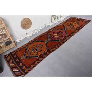 2.8x10.2 ft Rug, Vintage Turkish Rug, <b>Red</b> Black Camouflage <b>Wool</b> Rug - Product Image 2