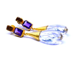 Los últimos pendientes de abalorio para mujer, estilo clásico, Plata de Ley 925 con piedras preciosas de peridoto y amatista chapadas en oro para bodas - Product Image 1