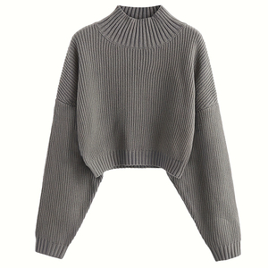 Suéteres con Logotipo Personalizado al por Mayor, Suéteres de Algodón para Mujer, Suéteres Holgados de Cuello Redondo y Manga Larga en Color Sólido - Product Image 2