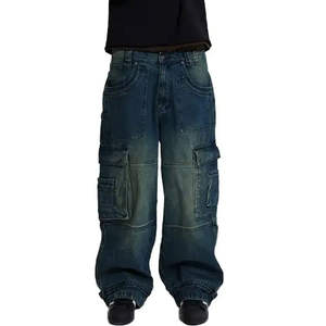 Pantalons en jean cargo à 6 poches pour hommes, prix bas, style streetwear, grande taille, jeans en denim pour hommes, lavés, logos personnalisés, service OEM - Product Image 5