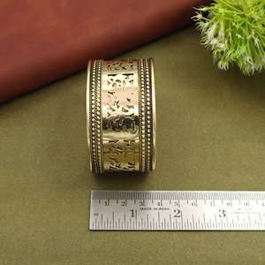 Bohemian Cuff <b>Bracelet</b> Golden Statement Tribal Pattern <b>Bracelet</b> Wide Bohemian Jewelry Ethnic Style - Product Image 3