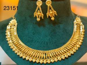 Ensemble de collier et de boucles d'oreilles en or 24 carats élégant Design complexe en forme de poire vintage pour mariage et fête Bijoux en cuivre - Product Image 2