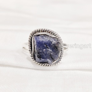 Anillo de Plata de Ley 925 con Zafiro Azul Natural en Bruto para Mujer, Joyería de Piedra Natural, Anillo Bohemio con Gema de Nacimiento de Septiembre - Product Image 3