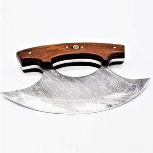 Couteau Ulu en acier Damas fabriqué sur mesure, construction pleine soie avec manche en bois durable, idéal pour trancher, hacher et éviscérer - Product Image 6