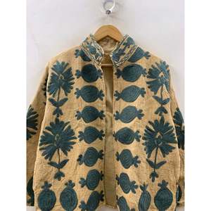 Chaqueta Reversible Dorada Suzani para Mujer, Bordada a Mano, con Patrón Floral de Algodón Waffle, Talla XL, para Otoño y Primavera - Product Image 4