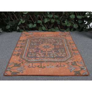 Tapis vintage 1,9 x 2,5 pieds, tapis turc, tapis en laine à imprimé animalier orange - Product Image 4