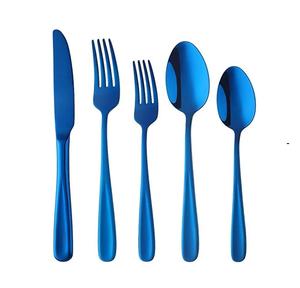 Ensemble de couverts en acier inoxydable de 5 pièces, couteau, fourchette, cuillère, argent, or, métal, hôtel, en vrac, manche carré, argenterie - Product Image 4