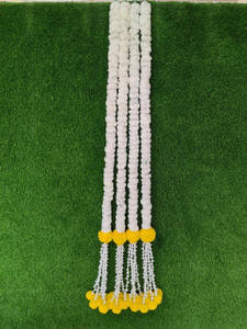 พวงมาลัยดอกดาวเรืองสีขาวประดับพื้นหลังพิธีพูจา งานแต่งงานแบบอินเดีย งานซันจีต งานฮัลดี ของตกแต่งดอกไม้ประดิษฐ์แบบแขวน - Product Image 4