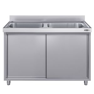 Meuble d'évier commercial ECO - Acier inoxydable - 1600x600mm - avec 2 bacs centraux - Product Image 4