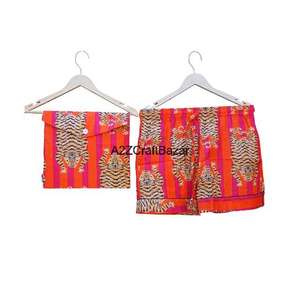 Haute qualité femmes coton imprimé tigre PJ ensemble à la main Floral court chemise de nuit costume pour l'été pour le printemps avant vêtements de nuit - Product Image 4