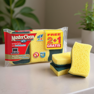 Juego de Esponjas Master Clean 3 Piezas Resistentes Antibacterianas Para Limpieza de Cocina - Product Image 3
