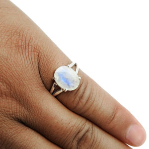 Pierre de lune arc-en-ciel naturelle 925 argent sterling forme ovale grosse bague bijoux faits à la main prix de gros usine fournisseurs en vrac - Product Image 4